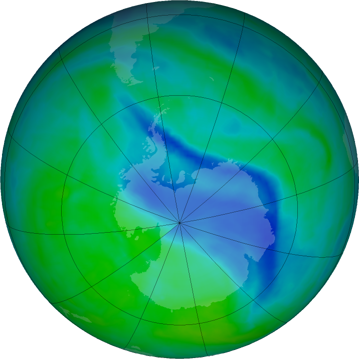 Antarctic ozone map for 15 December 2015
